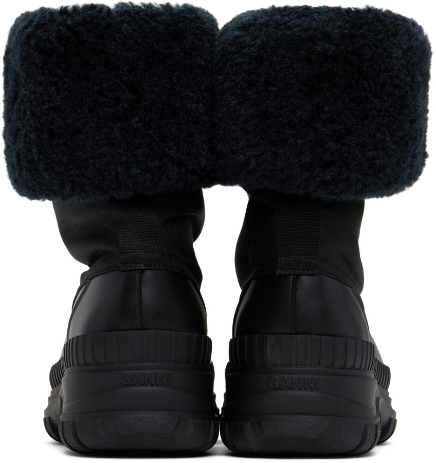 GANNI Black Outdoor High Shaft Faux Shearling Boots