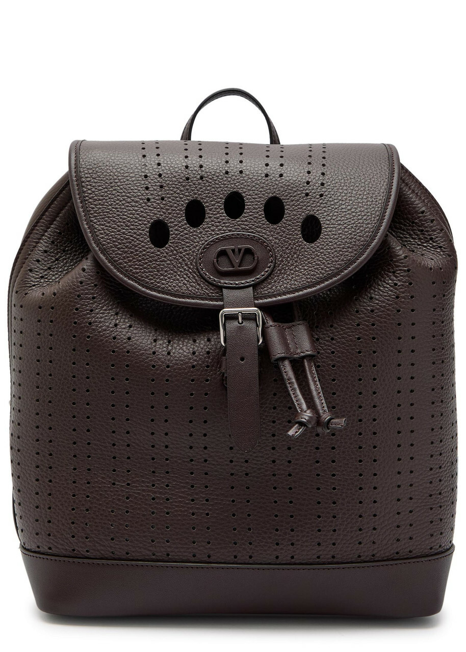 Valentino Garavani Antibes Perforated Leather Backpack - Brown - One Size