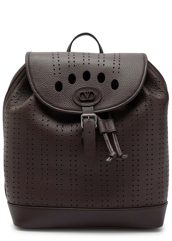 Photo: Valentino Garavani Antibes Perforated Leather Backpack - Brown - One Size