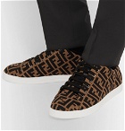 Fendi - Leather-Trimmed Logo-Jacquard Sneakers - Brown