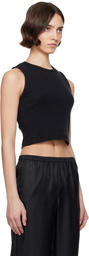 LESET Black Pointelle Sleeveless Crew Tank Top