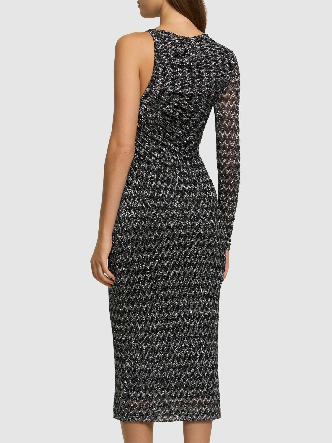 MISSONI Chevron Lurex One Sleeve Midi Dress Missoni