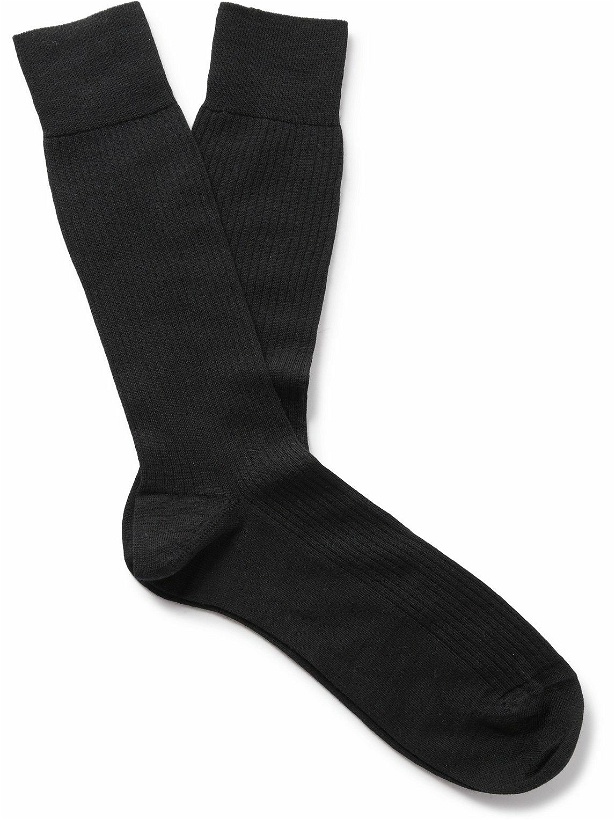Photo: John Smedley - Rowsely Ribbed Merino Wool-Blend Socks - Black