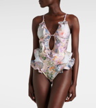Zimmermann Halliday Waterfall Frill ruffled floral swimsuit