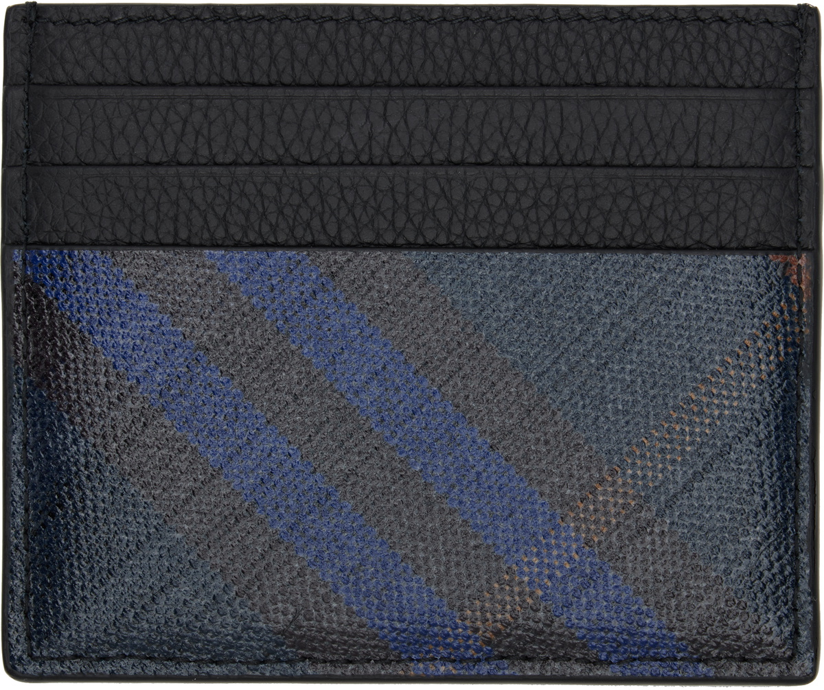 Burberry Navy Tall Check Card Holder