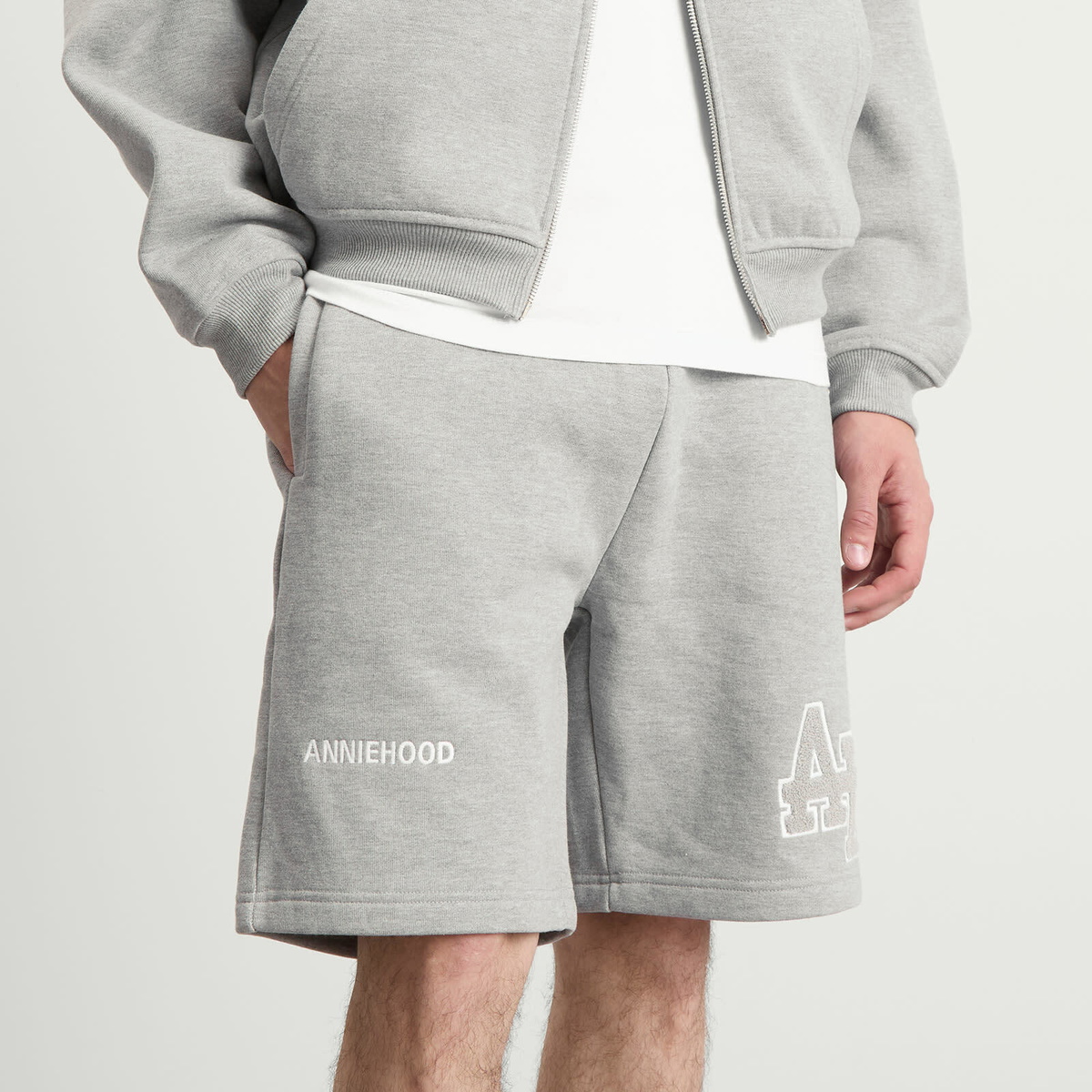 ANNIE HOOD Men's College Sweat Shorts in Grey/Grey