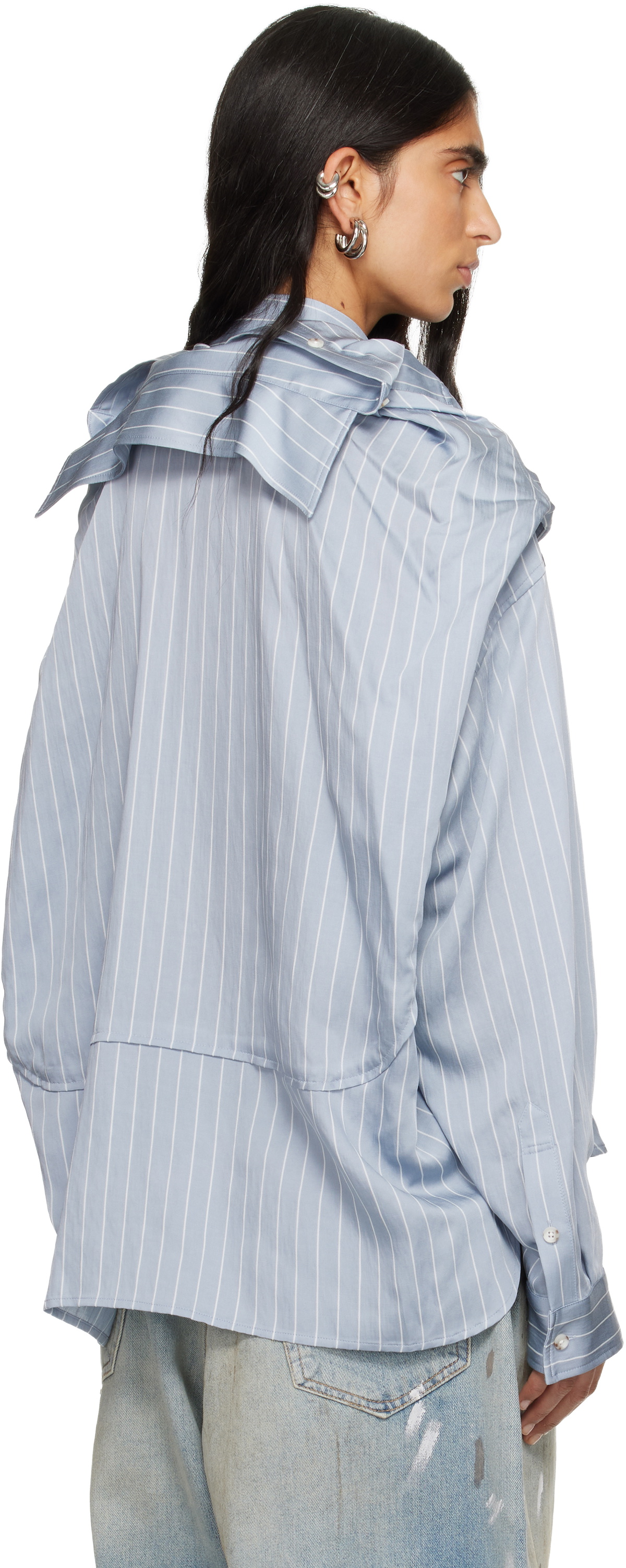 Maison MIHARA YASUHIRO Blue Sleeve Layered Stripe Shirt