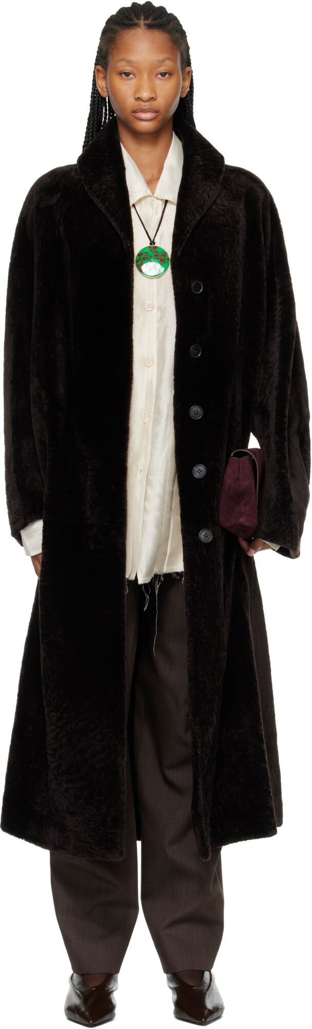Róhe Brown Shearling Shawl Collar Coat