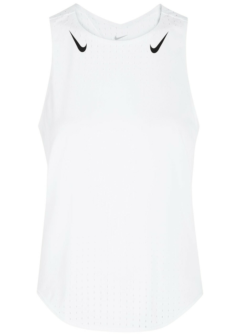 Nike Aeroswift Dri-fit Adv Perforated Jersey Running Vest White And Black