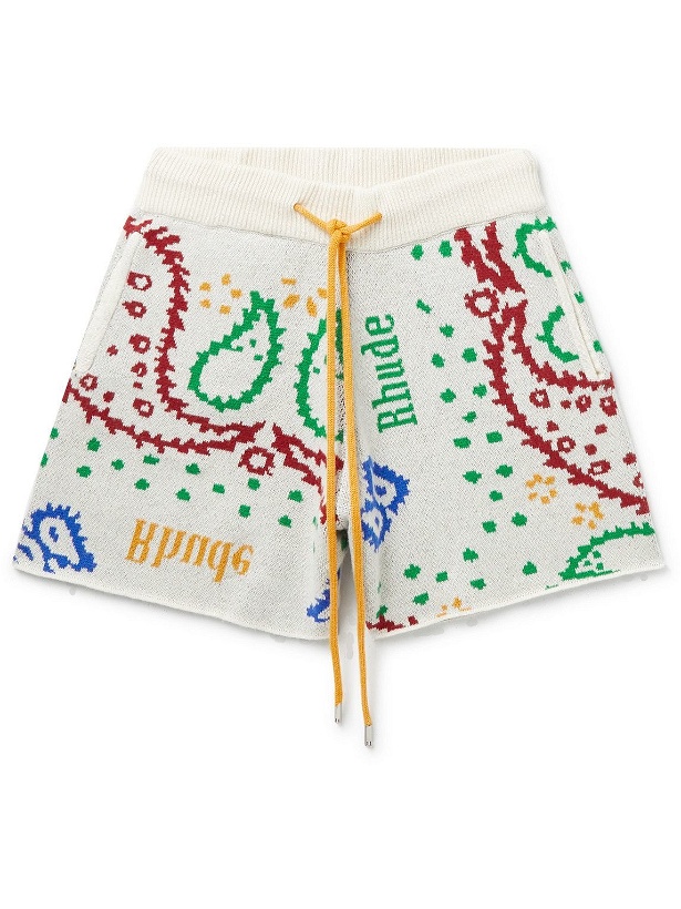 Photo: Rhude - Straight-Leg Merino Wool and Cashmere-Blend Jacquard Drawstring Shorts - White