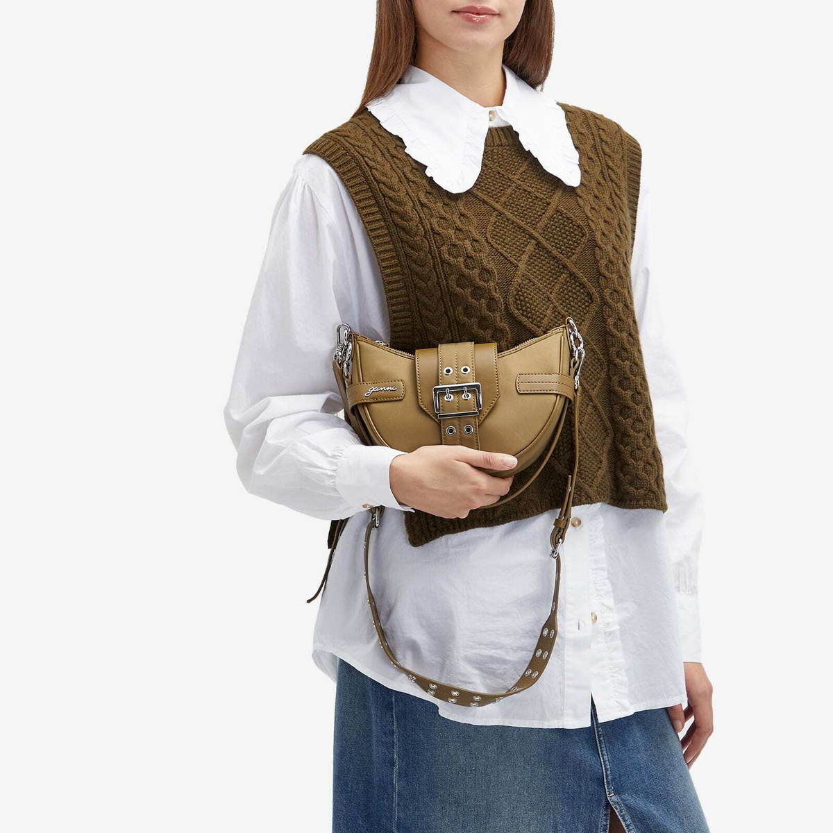 関税送料込♪GANNI/Olive Green Small Bucky Crossbody Bag GANNI Women's Bucky Crossbody Bag in Military Olive GANNI