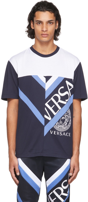 Photo: Versace Blue & White Colorblock T-Shirt