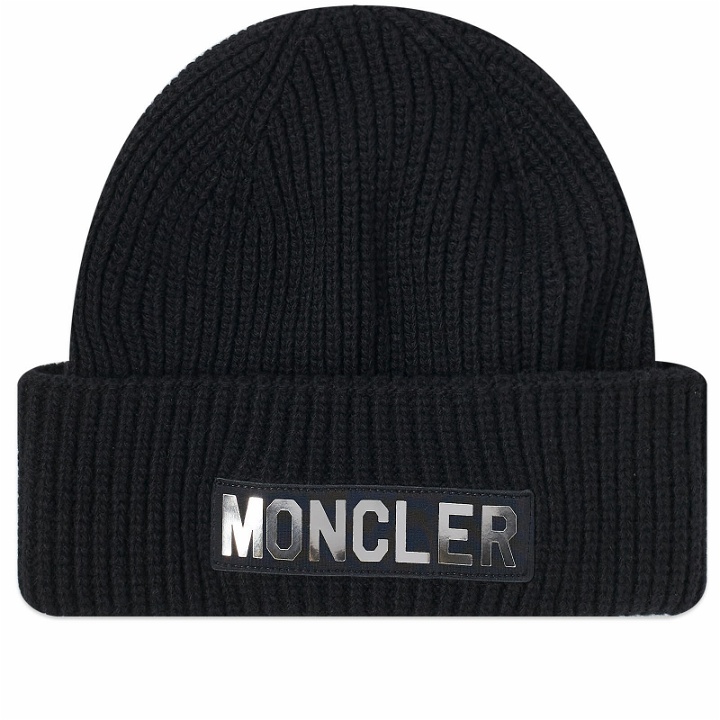 Photo: Moncler Men's Mirror Logo Beanie in Black