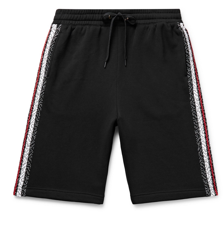 Photo: Burberry - Logo-Print Striped Loopback Cotton-Jersey Drawstring Shorts - Black