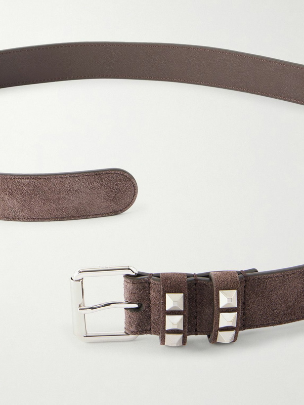 Photo: Valentino Garavani - 3cm Rockstud Suede Belt - Brown