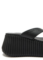 Chloe Nama 80 Thong Leather Wedge Sandals Black
