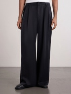 Amomento - Wide-Leg Pleated Satin Trousers - Black