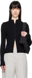 AMOMENTO Black Ribbed Mock Neck Cardigan