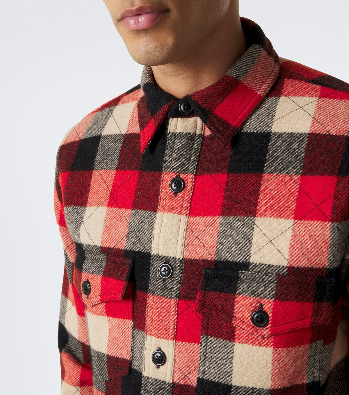 RRL Padded plaid wool twill overshirt