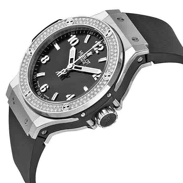 Hublot Big Bang Black Dial Diamond Black Rubber Ladies Watch 361.SX.1270.RX.1104