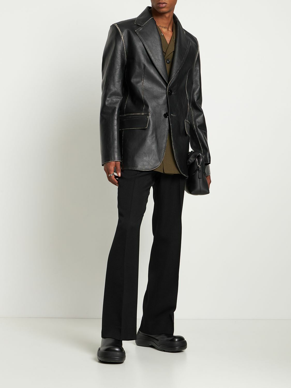 MM6 MAISON MARGIELA Vintage Effect Leather Blazer MM6 Maison