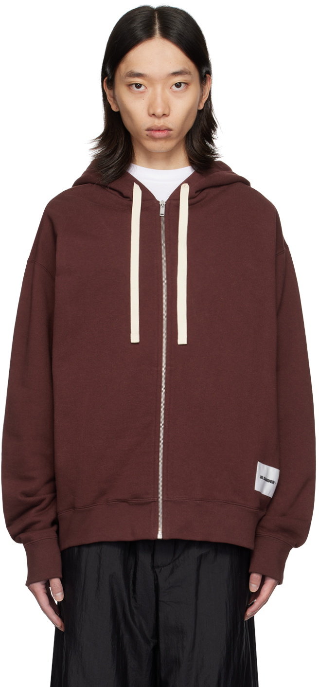Jil Sander Burgundy Logo Patch Hoodie Jil Sander