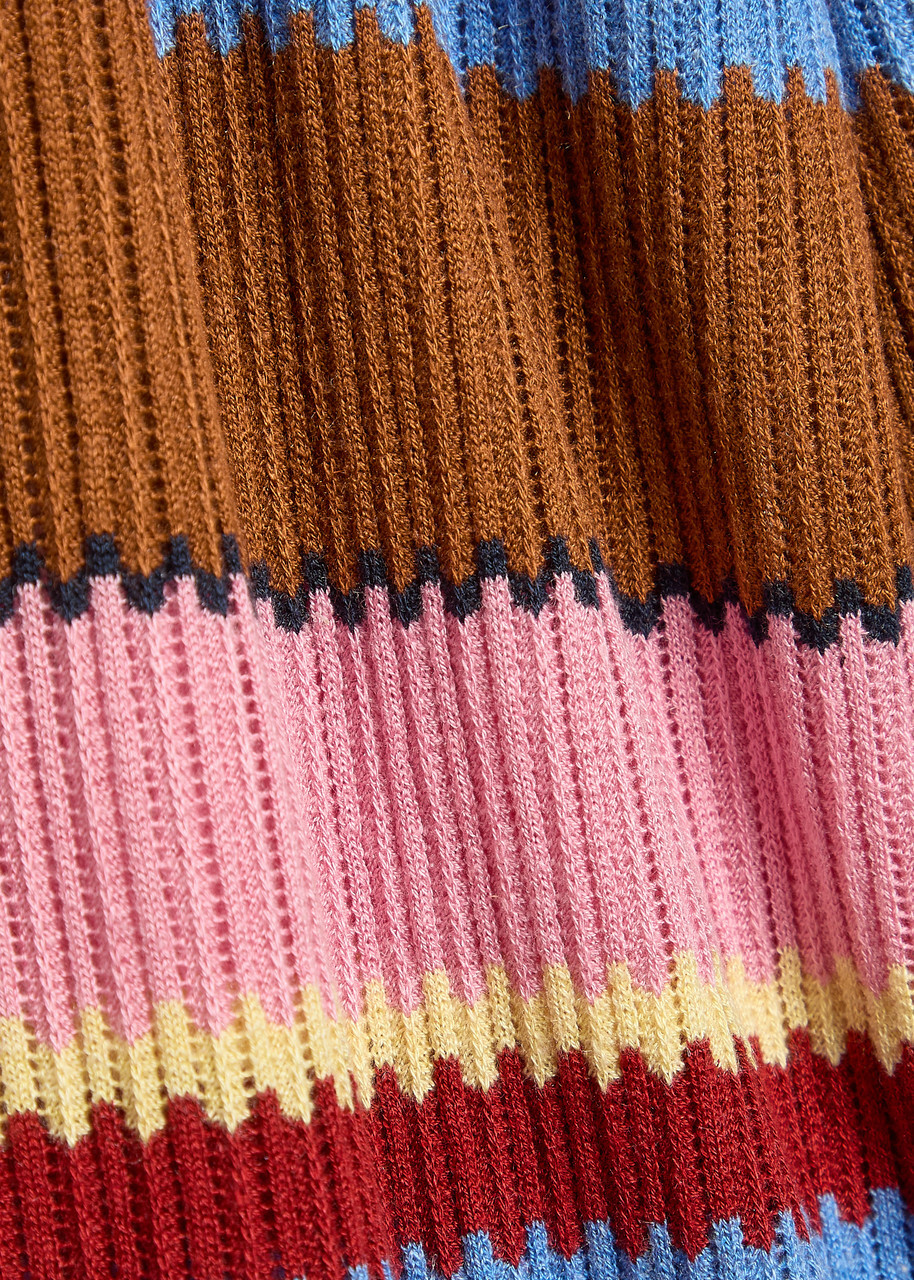 Guest In Residence Palazzo Striped-knit Silk and Linen-blend Trousers Pink