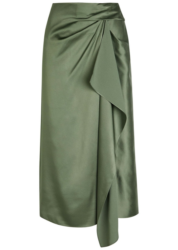 Photo: Erdem Draped Satin Midi Skirt Khaki