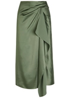 Erdem Draped Satin Midi Skirt Khaki