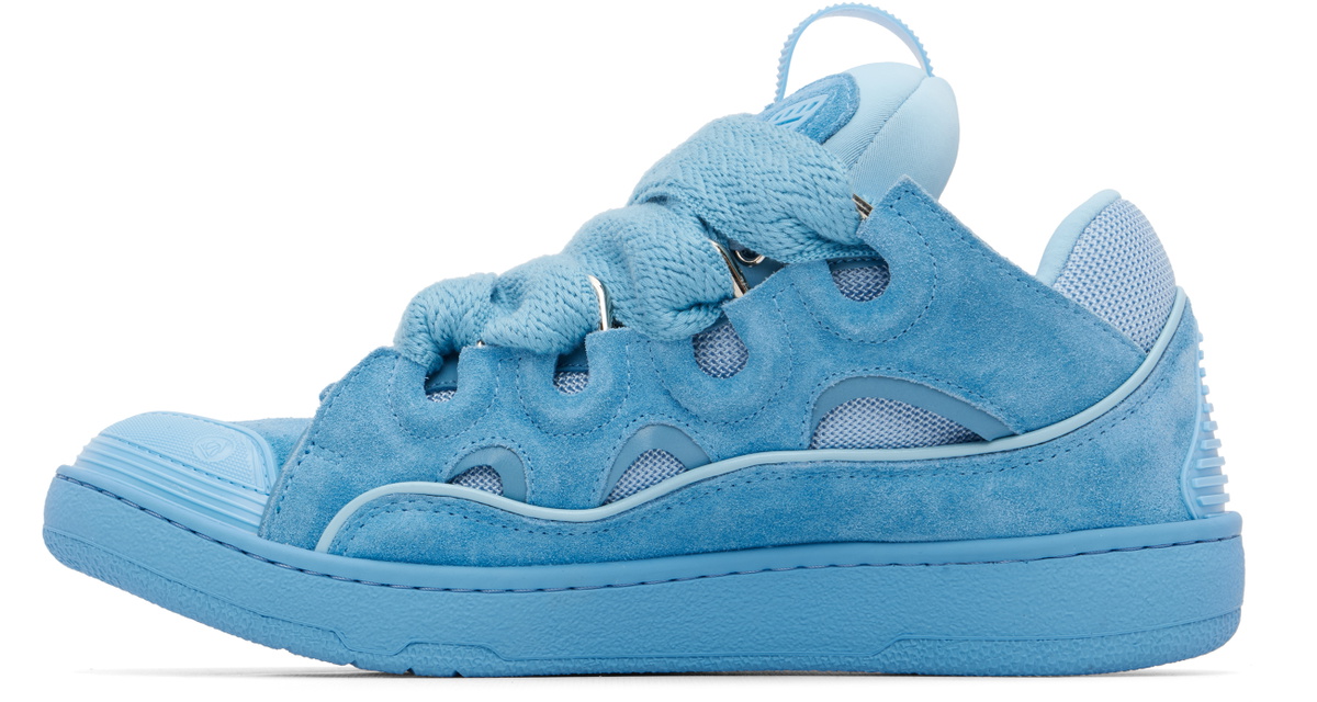 Lanvin Blue Curb Monochrome Suede Sneakers
