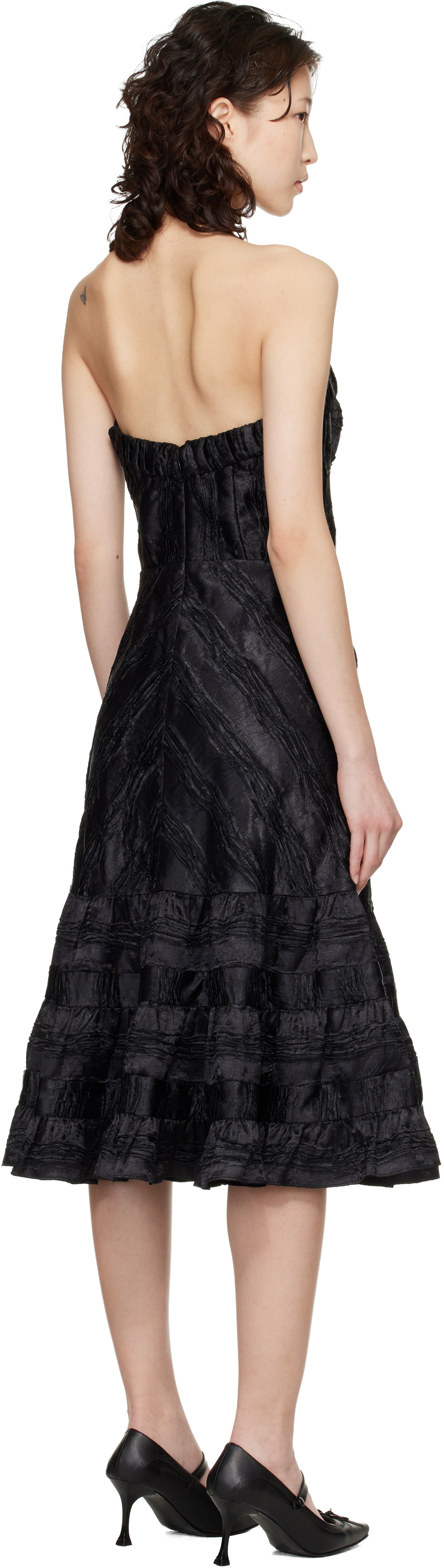 Anna Sui Black Strapless Sweetheart Midi Dress