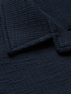 NN07 - Julio Camp-Collar Logo-Embroidered Cotton-Blend Bouclé Shirt - Blue