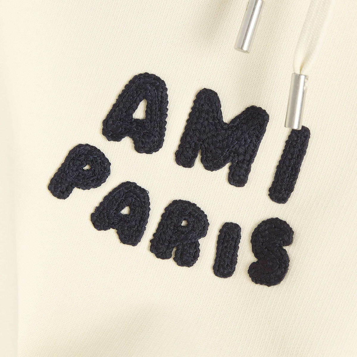 AMI Paris Men's Woven Ami Logo Jersey Hoodie in White Cream