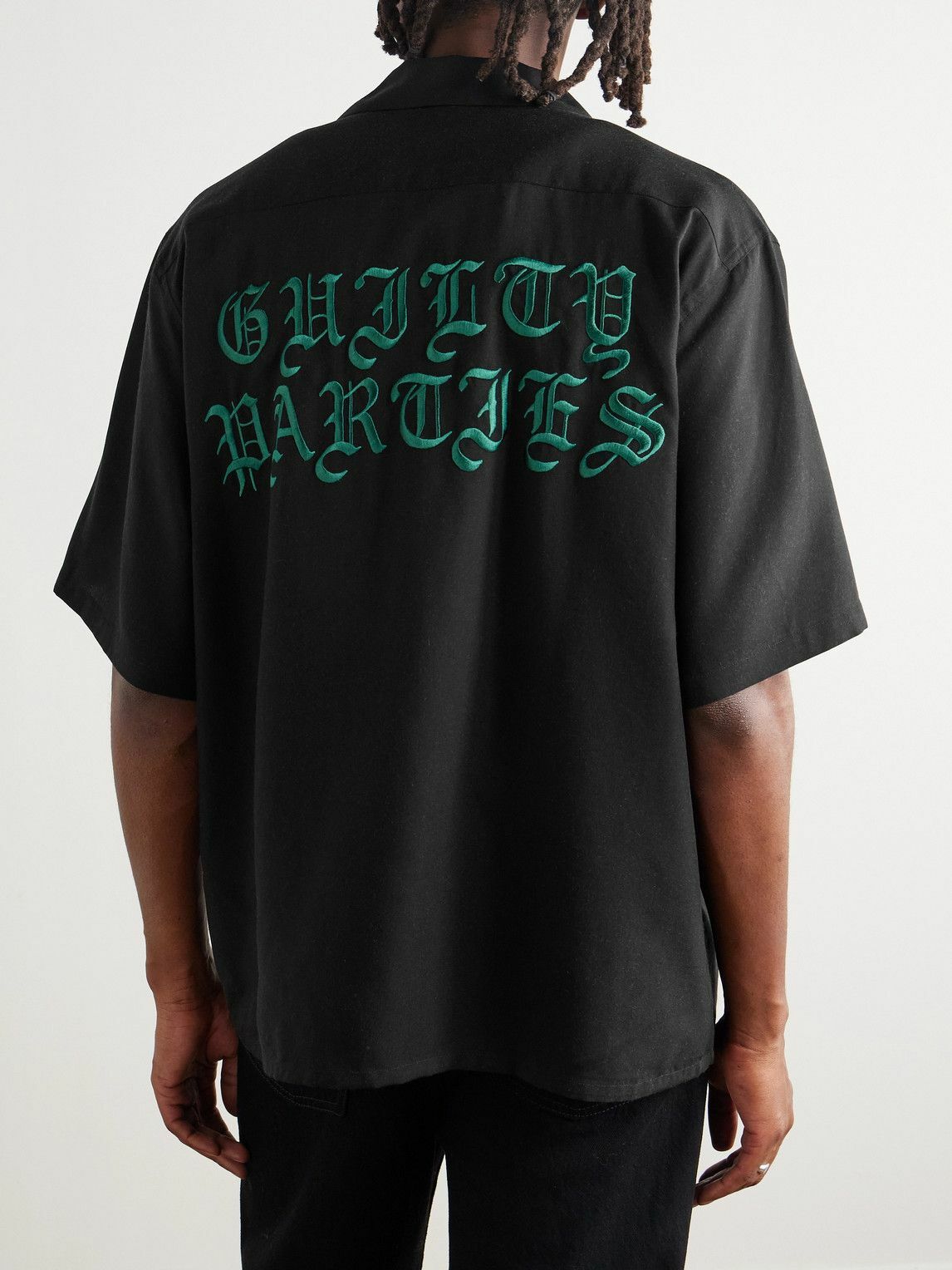 Wacko Maria - Convertible-Collar Printed Recycled-TENCEL™ Shirt - Black