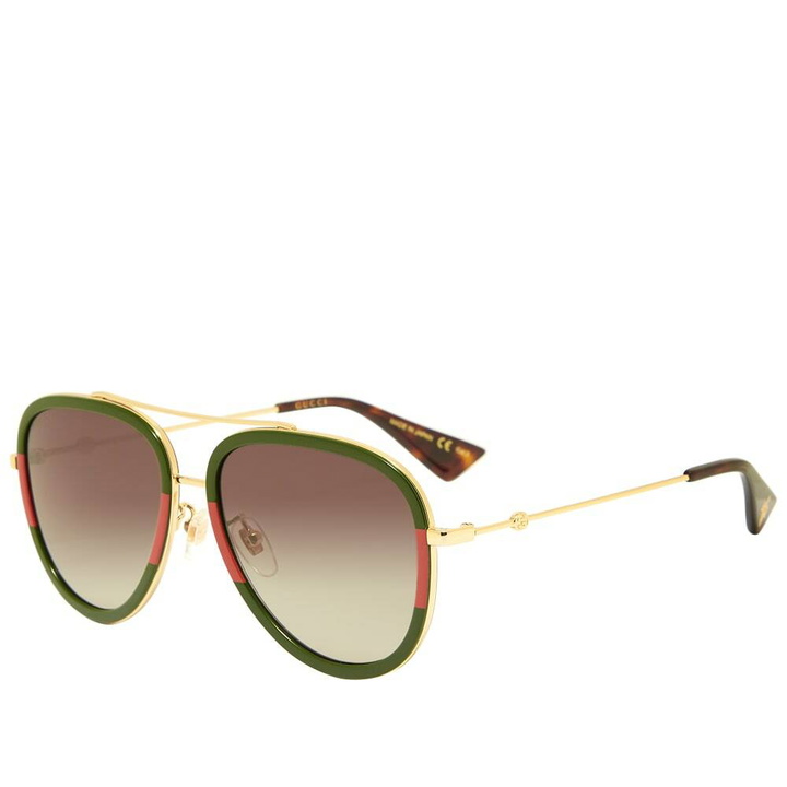 Photo: Gucci Men's Sylvie Web Block Aviator Sunglasses in Red/Green/Gold