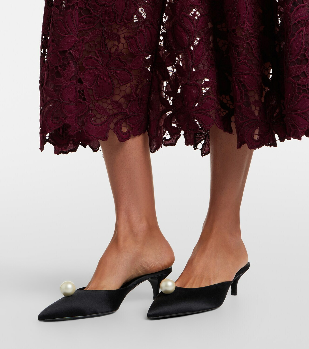 Self-Portrait Belted floral guipure lace midi dress