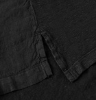 120% - Garment-Dyed Linen Polo Shirt - Black