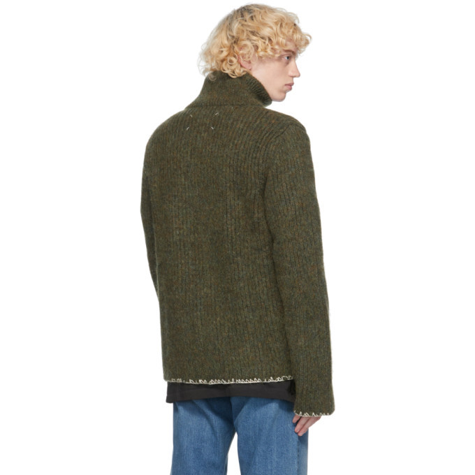 Maison Margiela Green Wool 5 Gauge Zip-Up Sweater Maison Margiela 