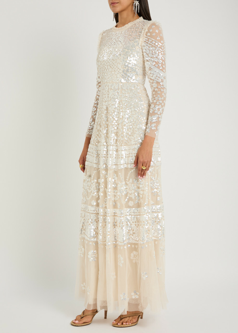 Needle & Thread Aurora Sequin-embellished Gown Cream