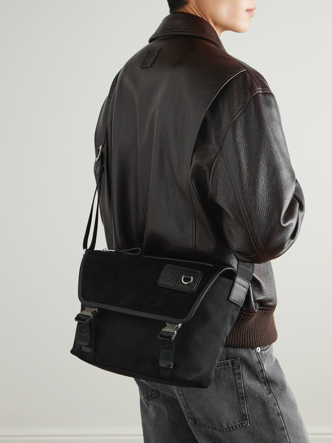 LOEWE - Leather-Trimmed Suede and Canvas Messenger Bag
