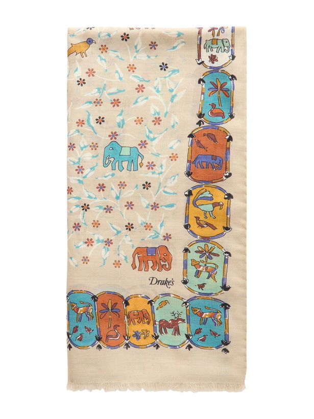 Photo: Drake's - Frayed Printed Wool and Silk-Blend Scarf