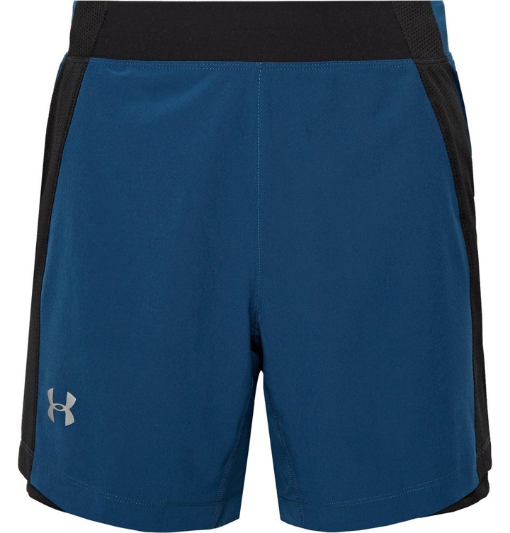 Photo: Under Armour - Qualifier Speedpocket Mesh-Panelled HeatGear Running Shorts - Blue