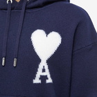 AMI Men's Large A Heart Knitted Popover Hoody in Nautic Blue/White