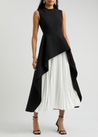 Solace London Severny Peplum Pleated Midi Dress Black