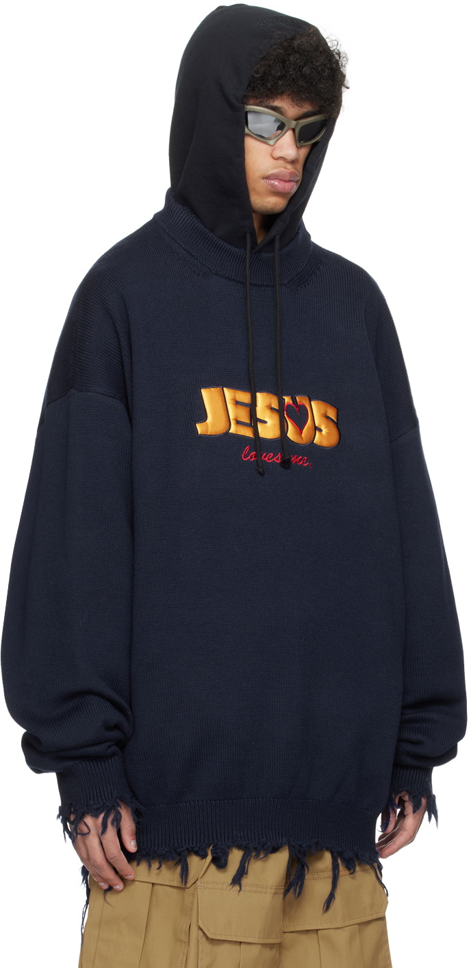 VETEMENTS ヴェトモン JESUS ネイビーセーター L VETEMENTS Navy 'Jesus Loves You' Sweater Vetements