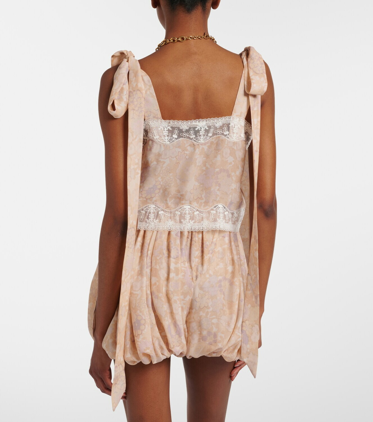Chloé Floral lace-trimmed silk top