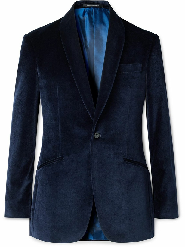 Photo: Richard James - Hyde Slim-Fit Cotton-Velvet Tuxedo Jacket - Blue