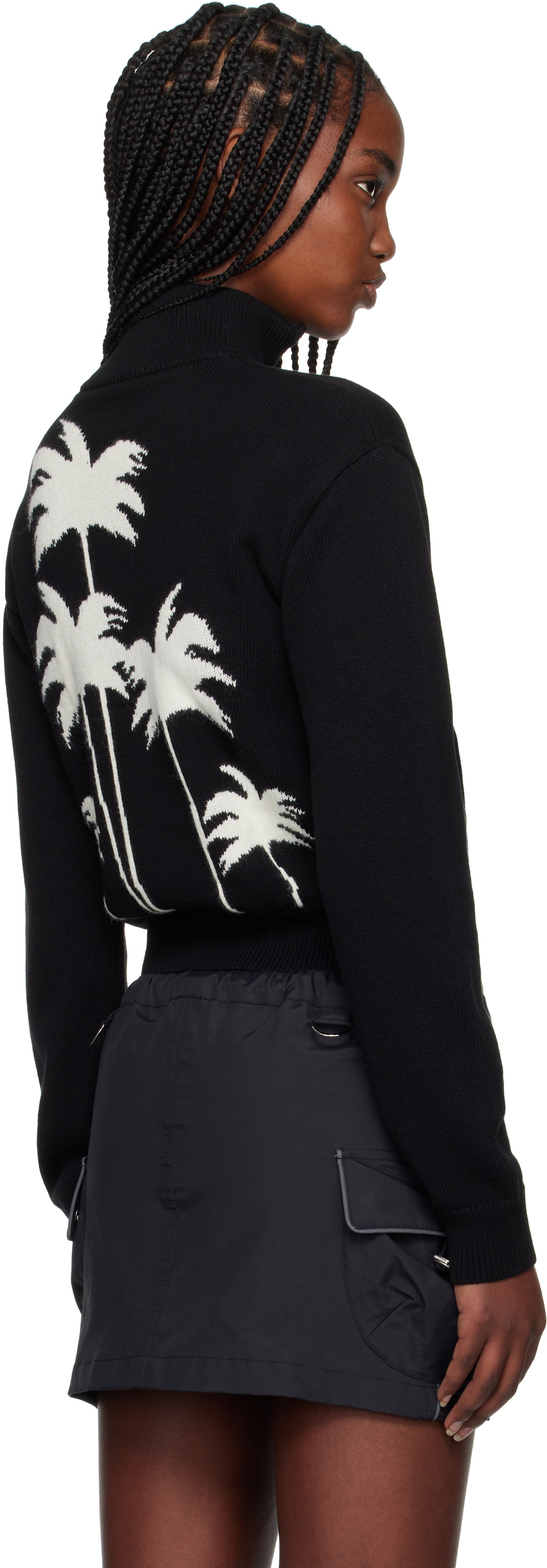 Palm Angels Black Palm Inlay Knit Track Jacket