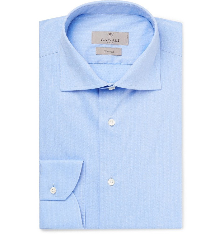 Photo: Canali - Blue Pin-Dot Stretch Cotton-Blend Shirt - Men - Blue