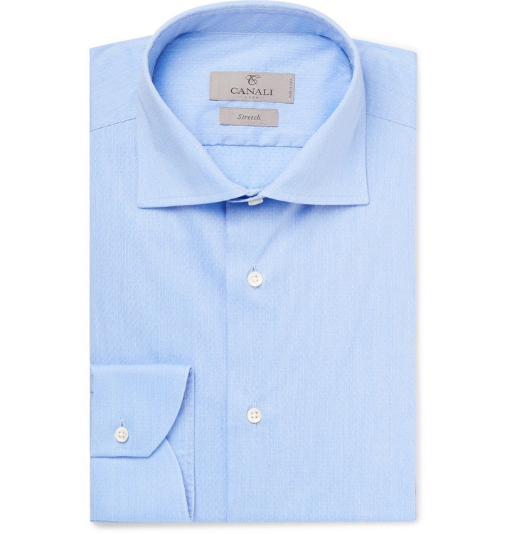 Photo: Canali - Blue Pin-Dot Stretch Cotton-Blend Shirt - Men - Blue